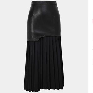 Micas Contrast Pleated Faux Leather Midi Skirt xxl